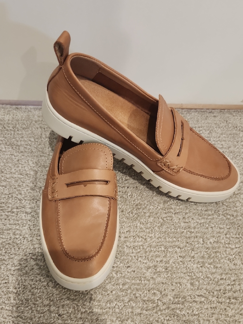 Vionic Camel Leather Penny Loafers